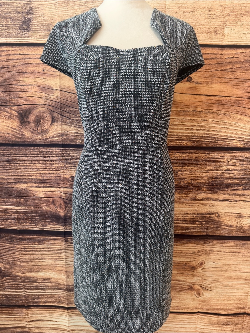 Grace Karin Black and White Tweed Square-Neck Midi Dress - Picture 1 of 6